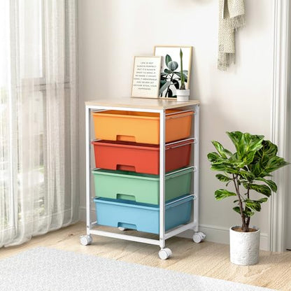 SYKIARIOL Rolling Cart with Drawers, 4-Drawer Utility Cart, Macaron - color: Macaron, size: 4 Drawers