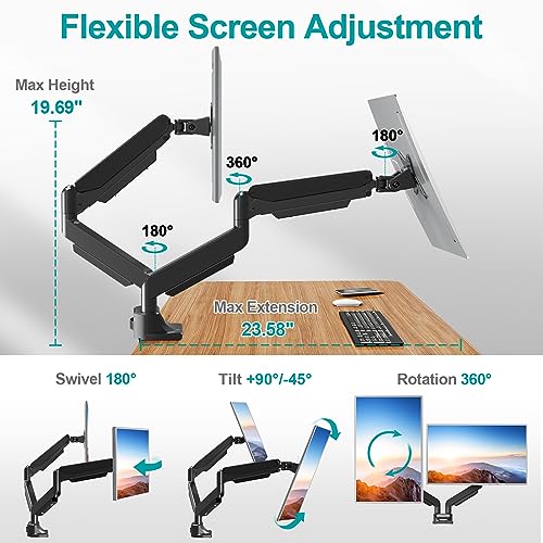 MOUNT PRO Dual Monitor Stand for Max 43 Inch Ultrawide Computer Screen, Premium Aluminum Heavy Duty Monitor Arm Holds 6.6lbs to 33lbs, Gas Spring Full Motion Display Desk Stand, VESA Mount - size: Max 43", style: Dual