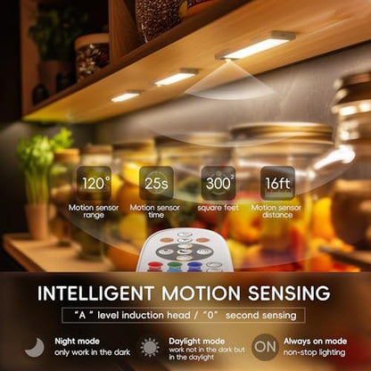 Hopedone 3-Pack Motion Sensor Under Cabinet Lights with Charging Station | 3 color temps, 12 RGB effects, day/night sensing, kitchen, closet, garage, stairwell, home bar, playroom - size: 3 Pack with Charge Station