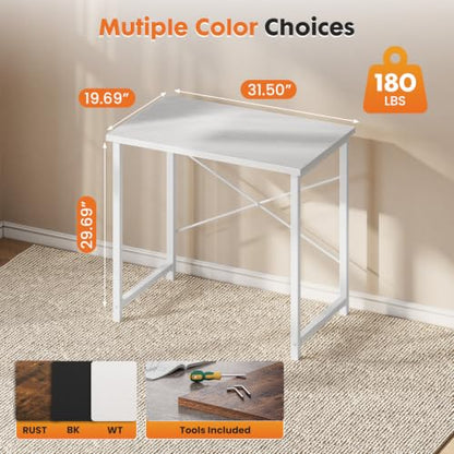 Sweetcrispy 32-Inch Small Computer Desk for Bedroom, White - color: White, size: 32-Inch
