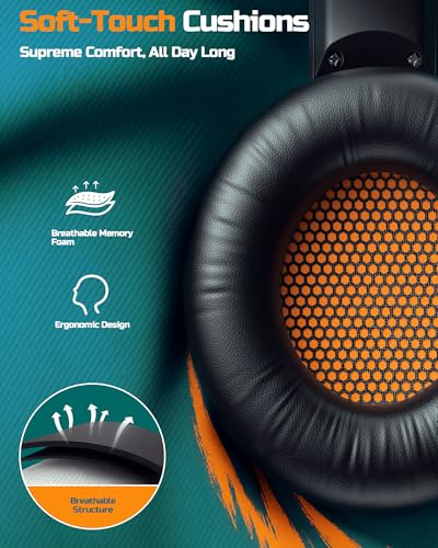 BINNUNE Wireless Gaming Headset — 2.4GHz Low-Latency USB Dongle + Bluetooth, 50mm Drivers 7.1 Surround, Noise-Cancelling Mic, 40H Battery — Over Ear Wireless Headphones for PS5, PC, Laptop, Orange - color: Orange