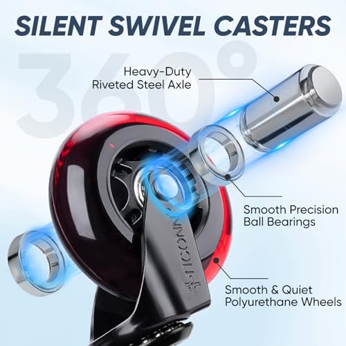 TICONN Office Chair Caster Wheels Set of 5 for Tile, Hardwood Floors and Carpets, Universal Fit for Most Chairs (Red) - style: Red