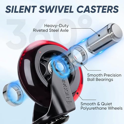 TICONN Office Chair Caster Wheels Set of 5 for Tile, Hardwood Floors and Carpets, Universal Fit for Most Chairs (Red) - style: Red