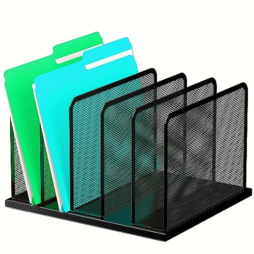 Kuntine.B Desk File Organizer Upright Mesh Desktop Organizer File Sorter Office Organization File Holder for Home, Office & Classroom (Black, 1 Pack 5-Section) - color: Black, size: 1 Pack 5-Section