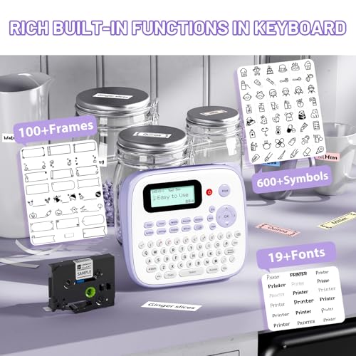 D210S Label Maker Machine with-Tape, Label Maker Waterproof-Labels - color: Purple