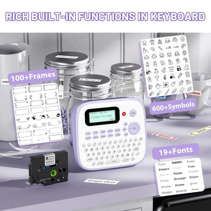 D210S Label Maker Machine with-Tape, Label Maker Waterproof-Labels - color: Purple