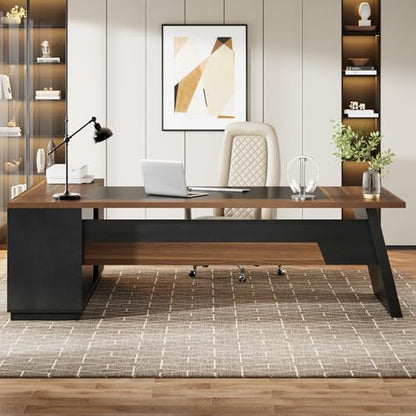 Tribesigns L-Shaped Executive Desk, 78-Inch Modern Office Desk with Drawers and Lateral File Cabinet, Large Bussiness Furniture with Storage Shelves, Workstation for Home Office (Brwon + Black) - color: Brwon + Black