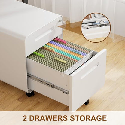 2 Drawer Mobile Low Profile File Cabinet with Lock and 4 Keys | Metal Filing Cabinet for Home Office, Under Desk, Pre-Assembly, File Drawer, Letter/Legal/A4 Hanging File Folders - color: White, size: 19.1"H*15.7"W-2 Drawers