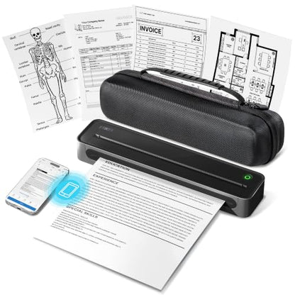 D90E Inkless Portable Thermal Printer with Case – 8.5" x 11", Black - color: Black