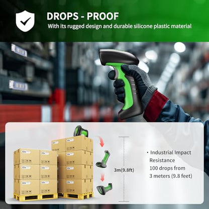 NETUM 2D QR Industrial Bluetooth Barcode Scanner with Charging Dock | Wireless 2D 1D Bar Code Reader 2600mAh Drop Protection Shock Dust Proof Hands Free for Windows Mac Android iOS (RD-1950)