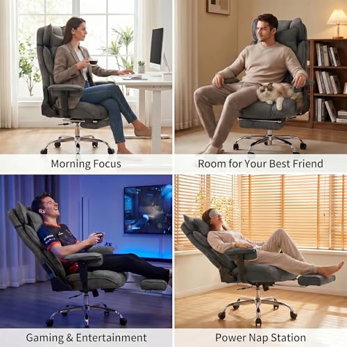 mokodo Big and Tall Office Chair 400lbs, Breathable Fabric Executive Desk Chair with Pocket Spring Cushion, 155° Reclining Computer Chair with Integrated Headrest & Lumbar Pillow (Dark Grey) - color: Dark Grey