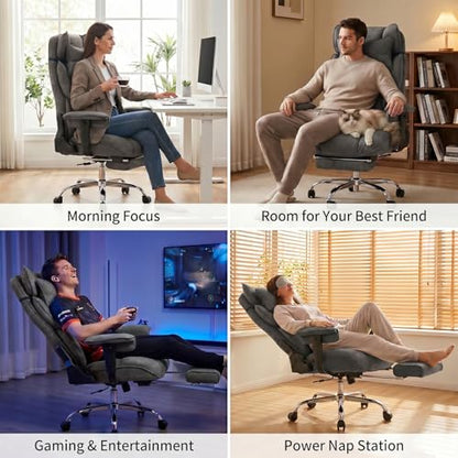 mokodo Big and Tall Office Chair 400lbs, Breathable Fabric Executive Desk Chair with Pocket Spring Cushion, 155° Reclining Computer Chair with Integrated Headrest & Lumbar Pillow (Dark Grey) - color: Dark Grey