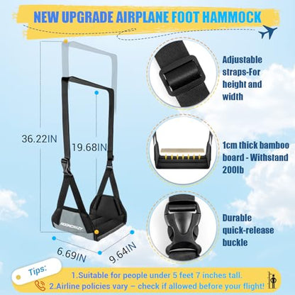 Airplane Foot Fammock, No Collapse Thickened Bamboo Plane Foot Rest Travel | Portable Airplane Foot Sling Wing with Thickened Foam & Carry Bag, Long-Flight Travel Essential Designed to Relax Your Feet - color: 1 Pc Gray