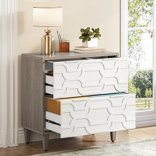 Tribesigns 2-Drawer File Cabinet, Lateral Filing Cabinet for A4/Letter/Legal Size, Office Storage Cabinet, Printer Stand with Storage Drawer for Home Office, White and Gray - color: Gray and White