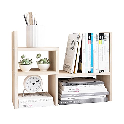 Jerry & Maggie Desktop Organizer Office Storage Rack Adjustable Wood Display Shelf, White, 5 Units, 16"L x 15.8"H x 6.8"W - color: White Wood Tone