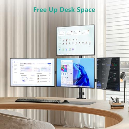 WALI Stacked 4 Monitor Mount for 13-27 inch Screens, up to 22 lbs per Arm | Quad Monitor Stand for Desk, Full Motion with Tilt, Swivel, Rotation, C-Clamp & Grommet Base, VESA 75/100mm (M004S), Black - size: Quad, style: Adjustable