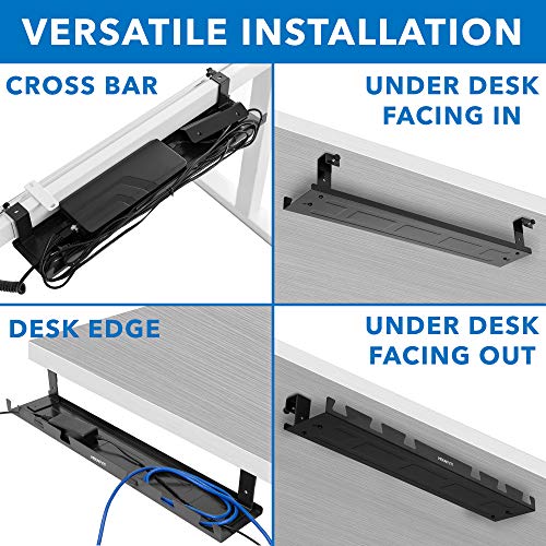 Mount-It! Premium Under Desk Cable Management Tray – 23" Heavy-Duty Steel Cable Tray & Cord Basket for Standing Desk & Home Office, Secure Crossbar or Screw Mount Wire Organizer (Black)