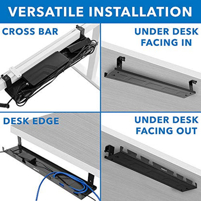 Mount-It! Premium Under Desk Cable Management Tray – 23" Heavy-Duty Steel Cable Tray & Cord Basket for Standing Desk & Home Office, Secure Crossbar or Screw Mount Wire Organizer (Black)