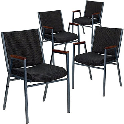 Flash Furniture 4 Pack HERCULES Series Heavy Duty Black Dot Fabric Stack Chair with Arms - color: Black Patterned Fabric, size: Set of 4
