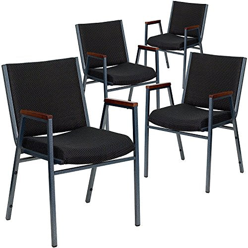 Flash Furniture 4 Pack HERCULES Series Heavy Duty Black Dot Fabric Stack Chair with Arms - color: Black Patterned Fabric, size: Set of 4