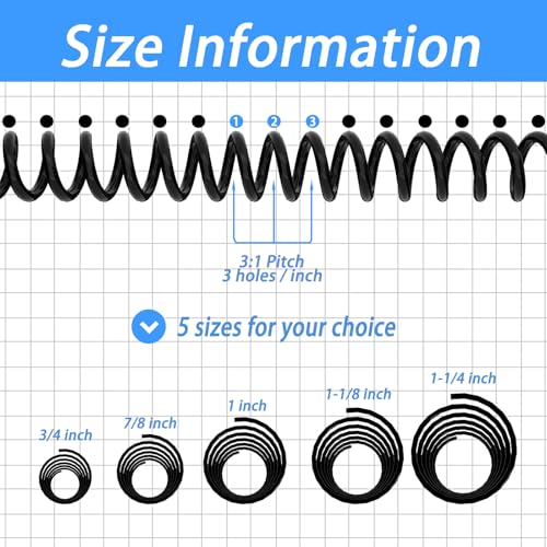 Rayson 19mm Plastic Spiral Coil Binding 3:1 Pitch, 3/4 inch, 160 Sheets Capacity Black Coil Binding Spines - Versatile for Office and Educational Tasks, Pack of 50 - size: 3/4" (160 Sheets Capacity)