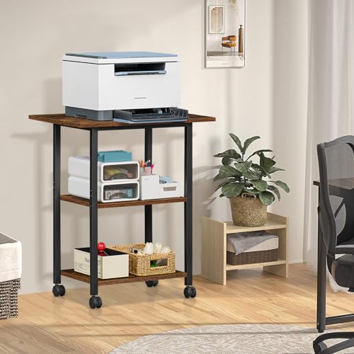 Lerliuo 3-Tier Printer Stand, Industrial Rolling Printer Table with Storage - color: Brown, size: 3-Tier