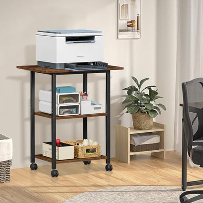 Lerliuo 3-Tier Printer Stand, Industrial Rolling Printer Table with Storage - color: Brown, size: 3-Tier