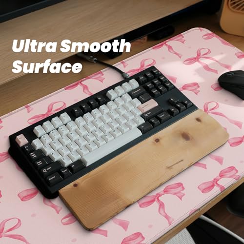 Large Computer Mouse Pad with Non-Slip Base for Desktop, Cute Gaming Mouse Mat with Stitched Edges, Long Extended Anime Mousepad for Laptop, 31.5 x 11.8 inches (Pink Bows) - color: Pink Bows