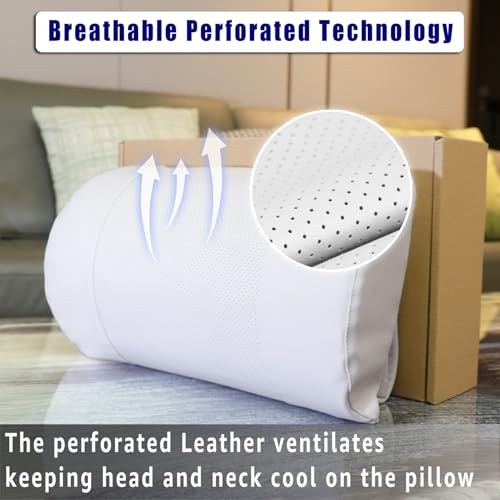 Non-Slip Memory Foam Neck Pillow for Recliner, Breathable Perforated Leather Adjustable Recliner Pillow for Pain Relief in Home, Office and Travel (Ivory) - color: Ivory