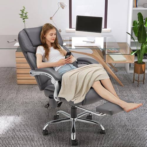 HOMREST Heated Massage Executive Office Chair with Footrest, Grey - color: Grey