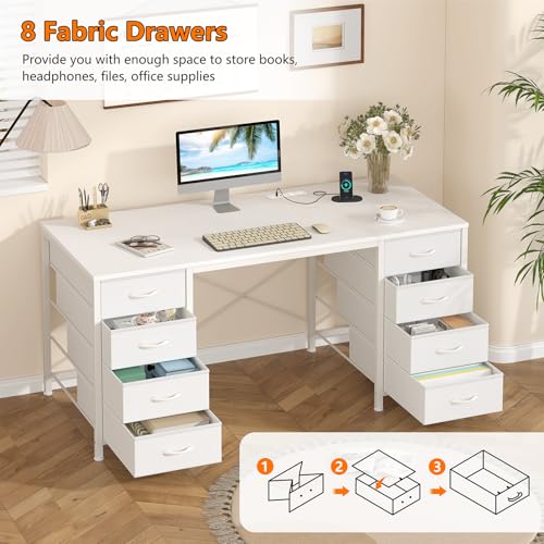50 Inch Computer Desk with 8 Drawers for Home Office, Bedroom, Living Room - color: White, size: 18.9"D x 50.4"W x 29.3"H