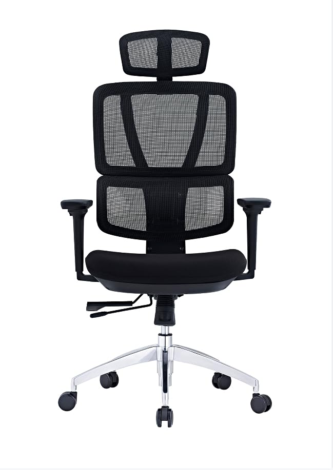 SUNLINE Elevate Office Chair - Ergonomic & Adjustable Lumbar Support System with Aluminum Base - 4D Curved Mesh Headrest & 3D Armrest Chair, Tilt Control - color: Black - Back Support