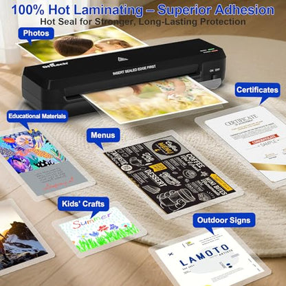 9 inch Laminator Machine with 40 Laminating Sheets | Laminator with NTC Technology Continuous Operation and Quick 2-Min Warm-Up for Home,Office,School Use-Black - color: Black