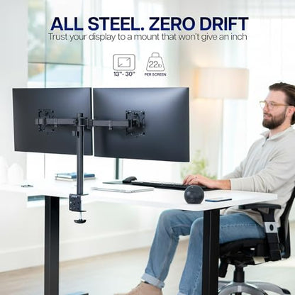 VIVO Dual Monitor Desk Mount, Holds 2 Computer Screens up to 30 inches and 22lbs Each, Heavy Duty Fully Adjustable Steel Stand with C-Clamp and Grommet, Black, STAND-V002 | Black, Articulating, Adjustable Monitor Arm, Grommet or C-Clamp Mounting, Computer
