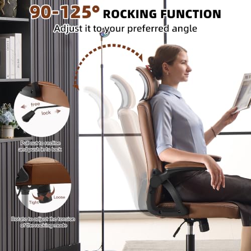 Leather Office Chair,Executive Ergonomic Desk Chair for Home Office, Brown - color: Brown