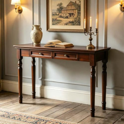 47" Narrow Solid Wood Writing Desk with Drawers, Walnut - color: Walnut, size: Narrow-47 inches