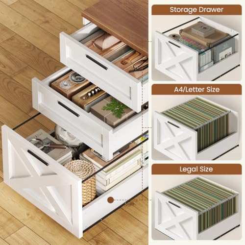 SEDETA 55.1" Farmhouse Desk with Hutch & 3 Storage Drawers - color: White and Brown, size: Desk with Hutch (55")
