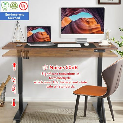 farexon 55 x 24inch Electric Standing Desk Adjustable Height with Power Outlets, Stand up Desk with Wheels,Outlets, Mouse Pad, Preset Heights Home Office Gaming Computer Workstations Table（Brown） - color: Brown, size: 55 x 24''-Outlets