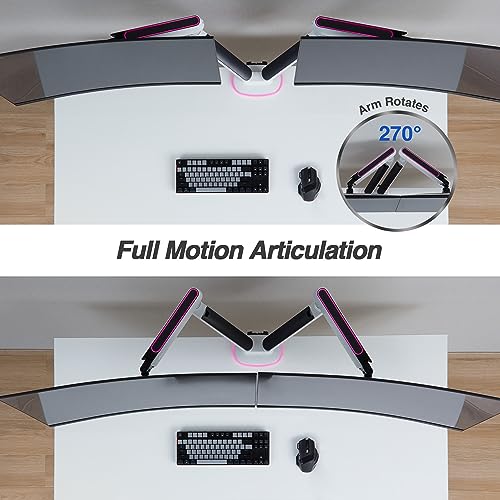 AVLT Dual 27”-43” RGB Gaming Monitor Arm Desk Mount - White | Built-in 20 Lighting Modes Touch Button Control Fits Flat/Curved/Ultrawide Screen Height Swivel Tilt Rotation Adjustable - color: White - Dual