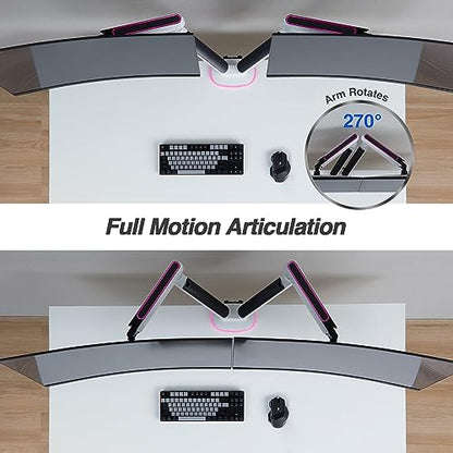 AVLT Dual 27”-43” RGB Gaming Monitor Arm Desk Mount - White | Built-in 20 Lighting Modes Touch Button Control Fits Flat/Curved/Ultrawide Screen Height Swivel Tilt Rotation Adjustable - color: White - Dual