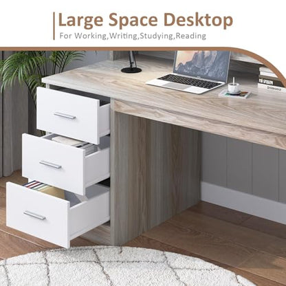 MaverickFurni Home Office Desk with Drawers, 46" Small Desk for Bedroom, Computer Desk with Hutch and Drawers, Study Desk with Storage, White and Walnut - color: White and Walnut