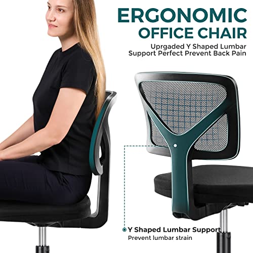DUMOS Armless Desk Chairs, Small Home Office Mesh Chairs | Ergonomic Adjustable Mid Back, Swivel Rolling Task, Computer Work Vanity Small Spaces, Black - color: Black, size: 1pc