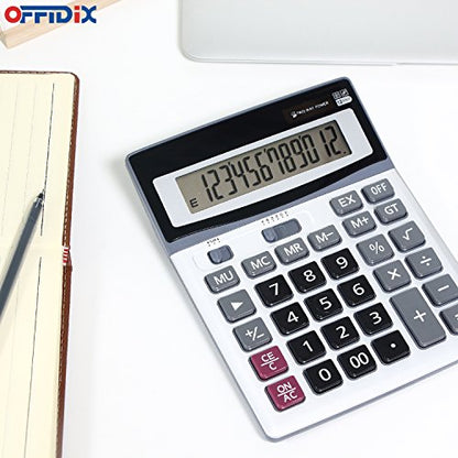 OFFIDIX 12 Digit Large Key Dual Power Electronic LCD Display Calculator - color: Black