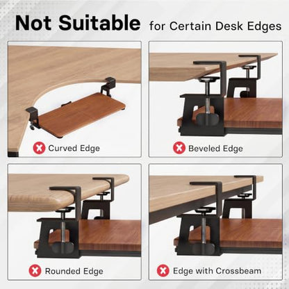 BONTEC KMT01 Under Desk Keyboard Tray, Pull-Out Keyboard & Mouse Platform with C-Clamp, 25.6 x 11.8 in Space-Saving Ergonomic Slide-Out Drawer, Walnut - color: Walnut, size: 25.6" x 11.8"