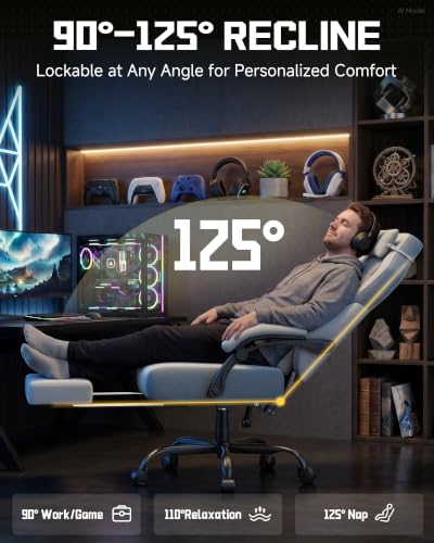 GTPLAYER Big & Tall Gaming Chair, Wide Seat with Footrest, Gray - color: 05 Gray