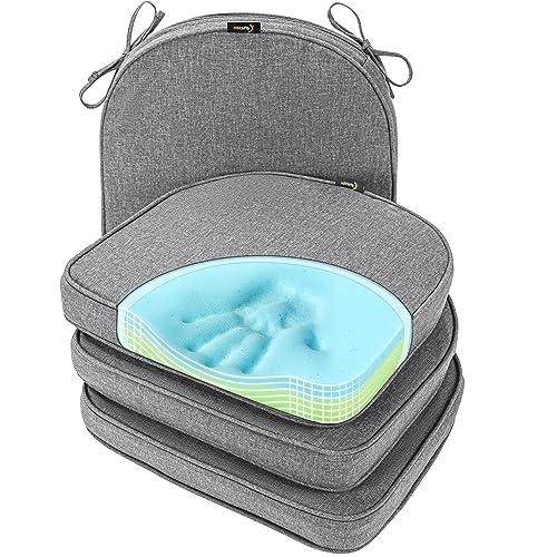 SUNROX Gel Memory Foam Chair Cushions, FadeShield Water-, Stain-Resistant Durable Reversible Seat Cushion Pads with Ties for Indoor/Outdoor Kitchen Dining Office, 19"x19", Set of 4, Heather Charcoal - color: Heather Charcoal, size: 19x19 Inch (Pack of 4)