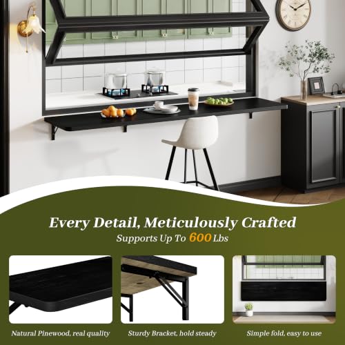Dogsky Floating Wall Desk 72" x 16" - 600 lbs Heavy Duty Solid Pine - color: Black, size: 72" x 16"