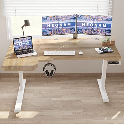 Ergonomic Electric Standing Desk 59 Inch, Height Adjustable Sit Stand Desk with Memory Keypad and Large Work Surface - color: Oak, size: 59'' (L-Shape, Single Motor)