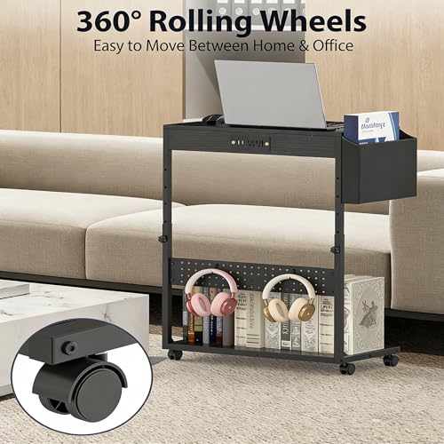 PC Stand with Charge Station,Computer Tower Stand on Wheels, Black