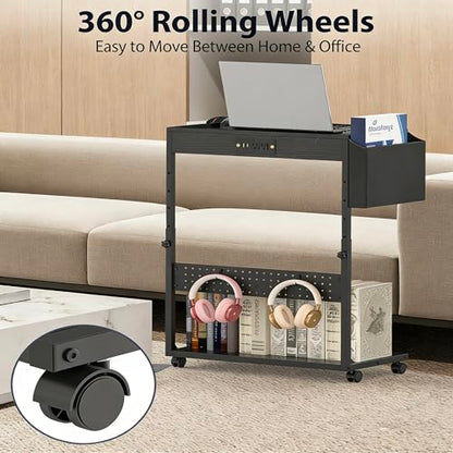 PC Stand with Charge Station,Computer Tower Stand on Wheels, Black